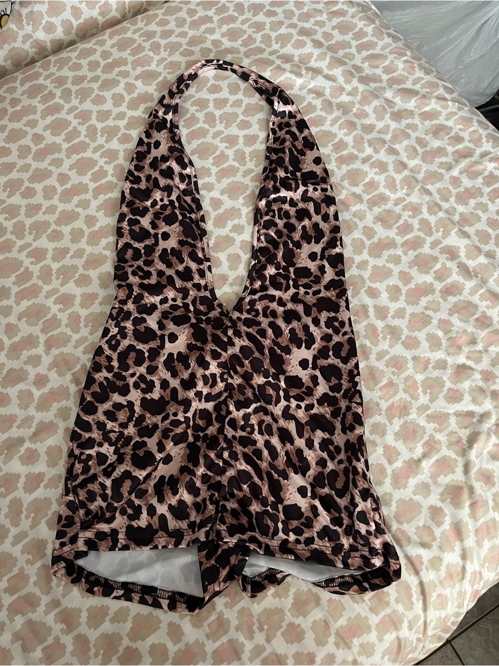 SHEIN Blush and Black Leopard Halter Romper